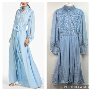Sachin + Babi hemmed to midi- Light Blue embroidered bodice balloon sleeve dress